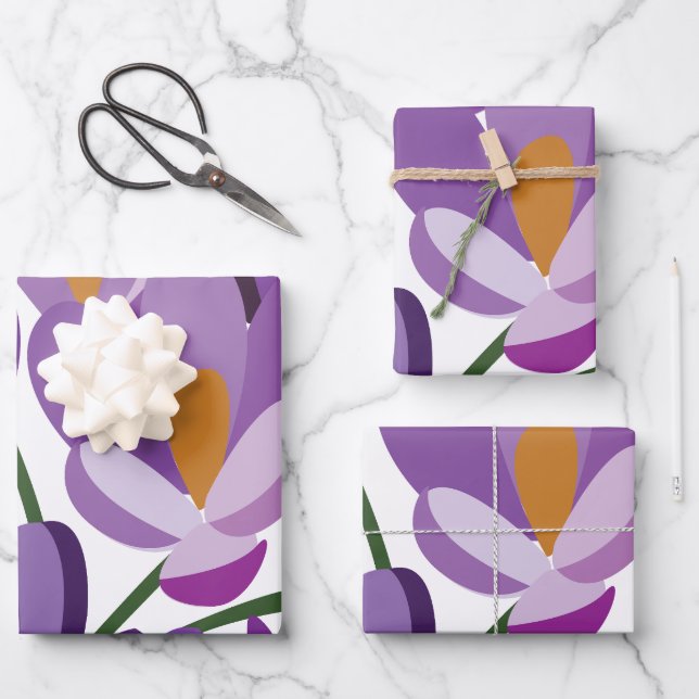 Feuille De Papier Cadeau Fleur de Crocus Violet (Recto)