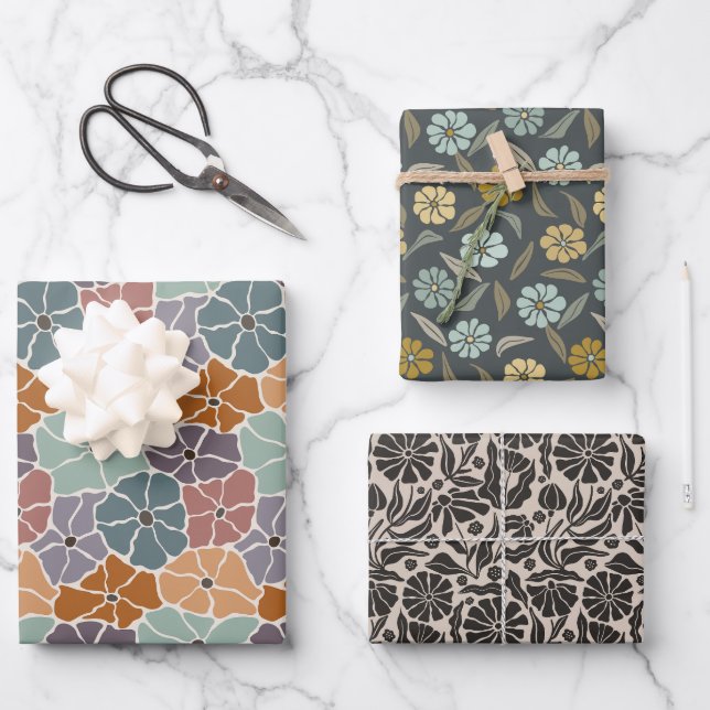 Feuille De Papier Cadeau Fleur de Daisy Rétro (Recto)