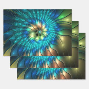 Feuille De Papier Cadeau Fleur de fantaisie lumineuse, fractale abstraite c