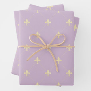 Feuille De Papier Cadeau Fleur-de-Lis d'or sur Lilac