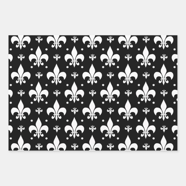 Feuille De Papier Cadeau Fleur de lis noir design Motif (Devant)