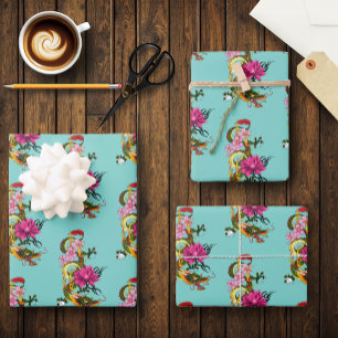 Feuille De Papier Cadeau Fleur de Lotus Dragon Chinois fleurs de cerisiers