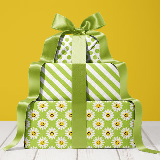 Feuille De Papier Cadeau Fleur de Pâquerette Rayures à pois