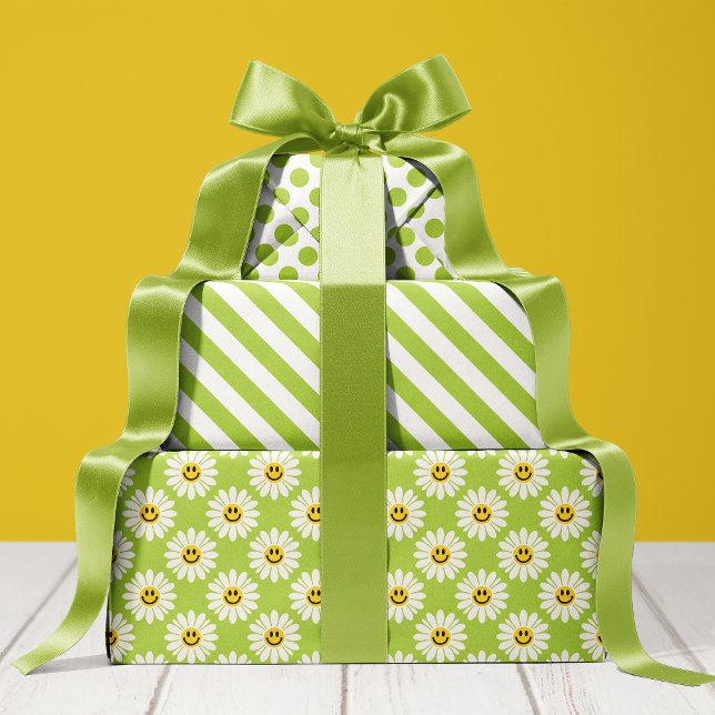 Feuille De Papier Cadeau Fleur de Pâquerette Rayures à pois (Créateur téléchargé)
