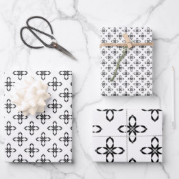 Feuille De Papier Cadeau Fleur de pingouin noir et blanc