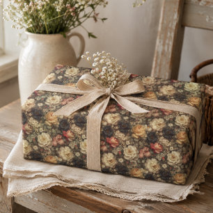 Feuille De Papier Cadeau Fleur de rose fleurie sombre vintage rose peony ro