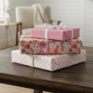 Feuille De Papier Cadeau Fleur d'eau rose corail élégant blush