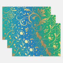 Fleur dorée sur fond dégradé vert et bleu