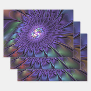 Feuille De Papier Cadeau Fleur fractale Abstraite moderne et colorée tendan