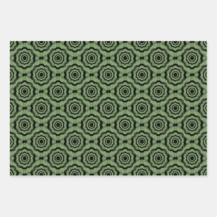 Feuille De Papier Cadeau Fleur noire verte Motif sans couture