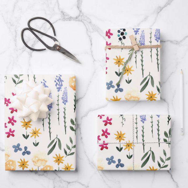 Feuille De Papier Cadeau Fleur Printemps Floraison Sans Couture Florale (Recto)