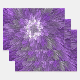 Feuille De Papier Cadeau Fleur psychédélique violette Abstraite Fractal Art