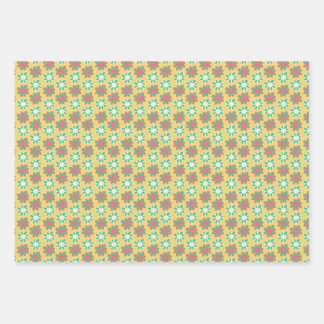 Feuille De Papier Cadeau Fleur rétro de couleur vive