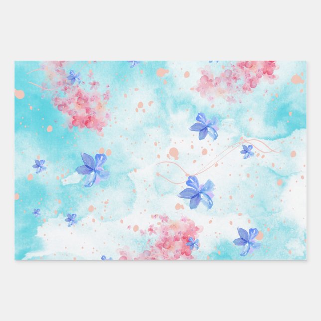 Feuille De Papier Cadeau Fleur rose bleue motif découpage élégant (Devant)