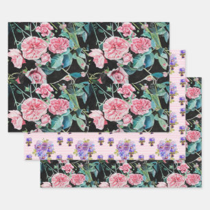 Feuille De Papier Cadeau Fleur rose rose Aquarelle Peinture Art Rose