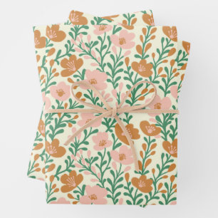 Feuille De Papier Cadeau Fleur sauvage Blooms Simple Pink Green Variété Pac