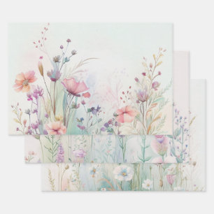 Feuille De Papier Cadeau Fleur sauvage Boho Aquarelle Enterrement de vie de