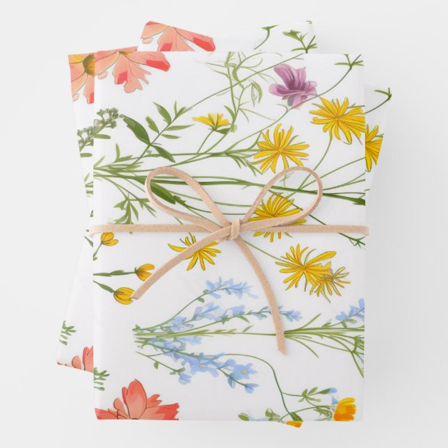 Feuille De Papier Cadeau Fleur sauvage botanique (En situation)