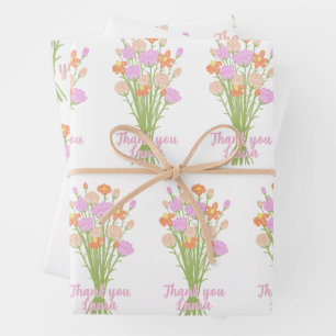 Feuille De Papier Cadeau Fleur Sauvage Pastel Remerciement de Mariage Perso
