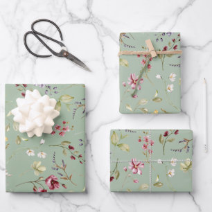 Feuille De Papier Cadeau Fleur sauvage Sage Green Floral