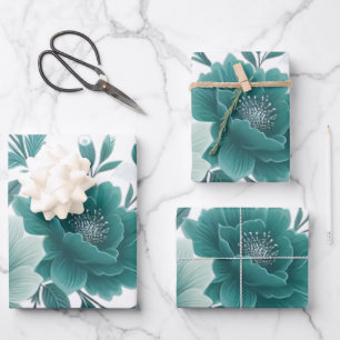 Feuille De Papier Cadeau 💐 Fleur Turquoise