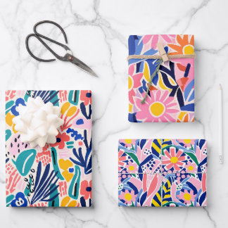 Feuille De Papier Cadeau Fleurs Abstraites Colorées Brillantes
