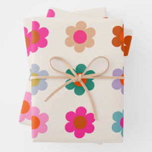 Feuille De Papier Cadeau Fleurs Abstraites de preppy colorées rétro