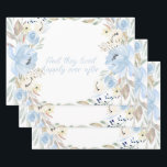 Feuille De Papier Cadeau Fleurs aquarelle bleue Cadre Personnalisé<br><div class="desc">Fleurs aquarelle bleues cadre avec félicitations citation personnalisée au centre dans votre choix de couleur et de police.</div>