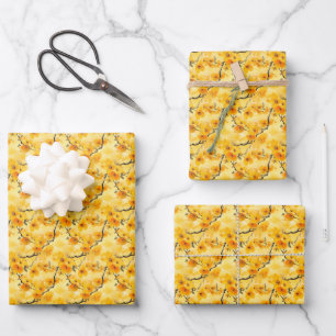 Feuille De Papier Cadeau Fleurs aquarelles jaunes