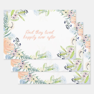 Feuille De Papier Cadeau Fleurs aquarelles pêche Cadre Personnalisé 