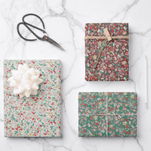 Feuille De Papier Cadeau Fleurs aquarelles vintage prairie d'hiver (Multi)