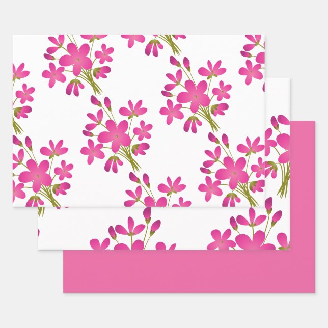 Feuille De Papier Cadeau Fleurs Blances Sur Rose (Lot)