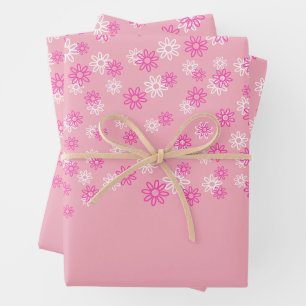 Feuille De Papier Cadeau Fleurs blanches et roses