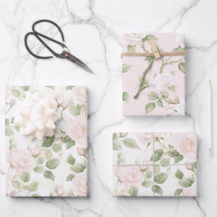 Feuille De Papier Cadeau Fleurs blanches roses blush Shower de mariage