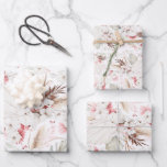 Feuille De Papier Cadeau Fleurs blanches roses Boho Botanique Élégant<br><div class="desc">Fleurs roses et blanches papiers d'emballage motifs</div>