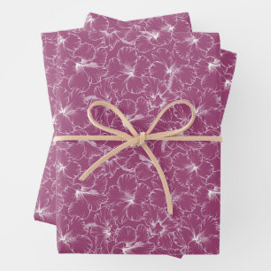 Feuille De Papier Cadeau Fleurs blanches sur framboise