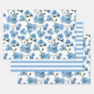 Feuille De Papier Cadeau Fleurs bleu aquarelle. Motif floral