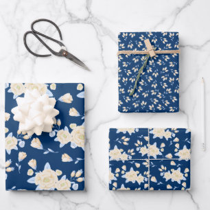 Feuille De Papier Cadeau Fleurs bleues et jaunes