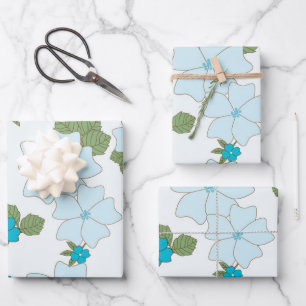 Feuille De Papier Cadeau Fleurs Bleues, Motif Floral, Motif De Fleurs