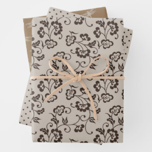Feuille De Papier Cadeau Fleurs Brown de crème Points libellules