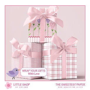 Feuille De Papier Cadeau Fleurs cardiaques rayures