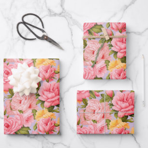 Feuille De Papier Cadeau Fleurs chics de pêche rose Shabby