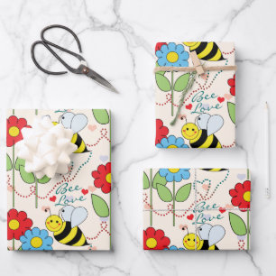 Feuille De Papier Cadeau Fleurs d'abeilles