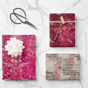 Feuille De Papier Cadeau Fleurs d'abeilles de Bourgogne vintage Mélange et 