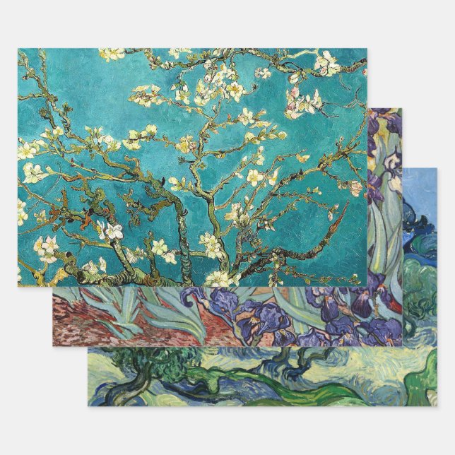Feuille De Papier Cadeau Fleurs d'amandier de Van Gogh Impressionnisme clas (Lot)