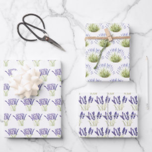 Feuille De Papier Cadeau Fleurs d'aquarelle de lavande 3 Jolies variantes