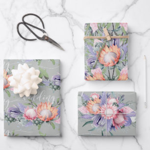Feuille De Papier Cadeau Fleurs d'aquarelle Exotique Tropical King Protea