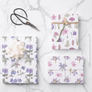 Feuille De Papier Cadeau Fleurs d'aquarelle mignonne Fête des cadeaux de ja