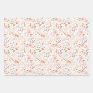Feuille De Papier Cadeau Fleurs d'aquarelle pastel d'été