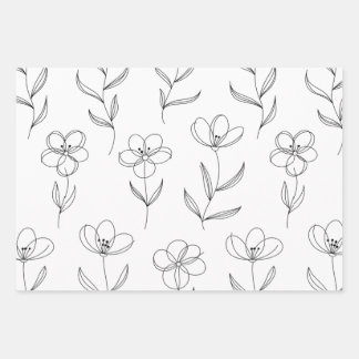 Feuille De Papier Cadeau Fleurs d'art en ligne minimaliste